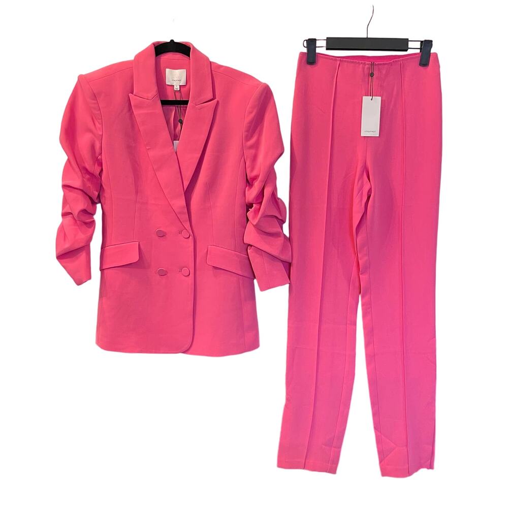 Cinq a Sept | NWT Pink Azalea Crepe Suit Kris Blazer Matching Brianne Pants 0 - Picture 2 of 16
